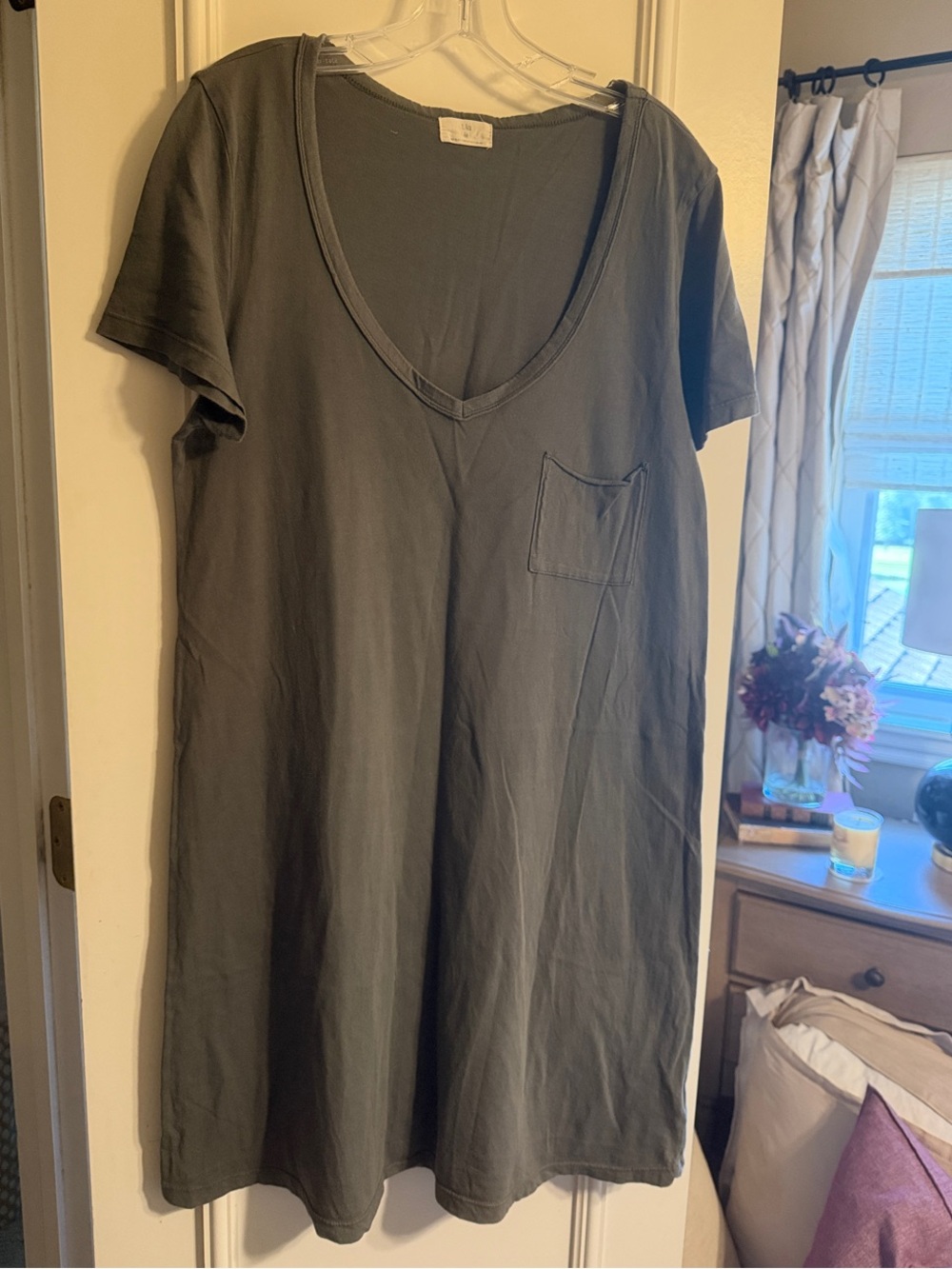 Anthropologie T.La Charcoal V-Neck Pocket Mini Dress - olive